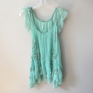 Free people beaded aquamarine top XS.